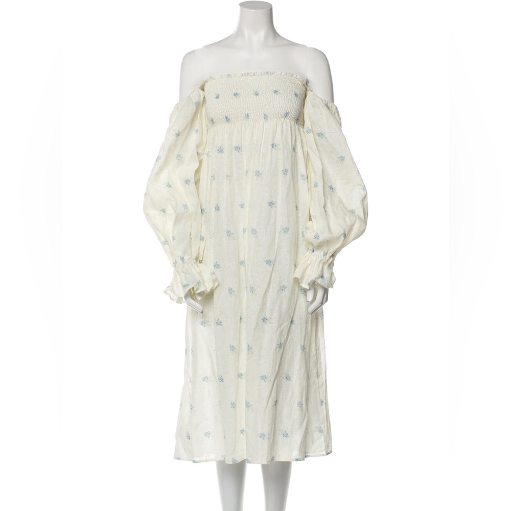 Sleeper Atlanta Linen Midi Dress Blue Floral Print S Maternity Womens